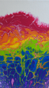 Colorful abstract flow painting with a rainbow gradient from deep hot pink to purple.