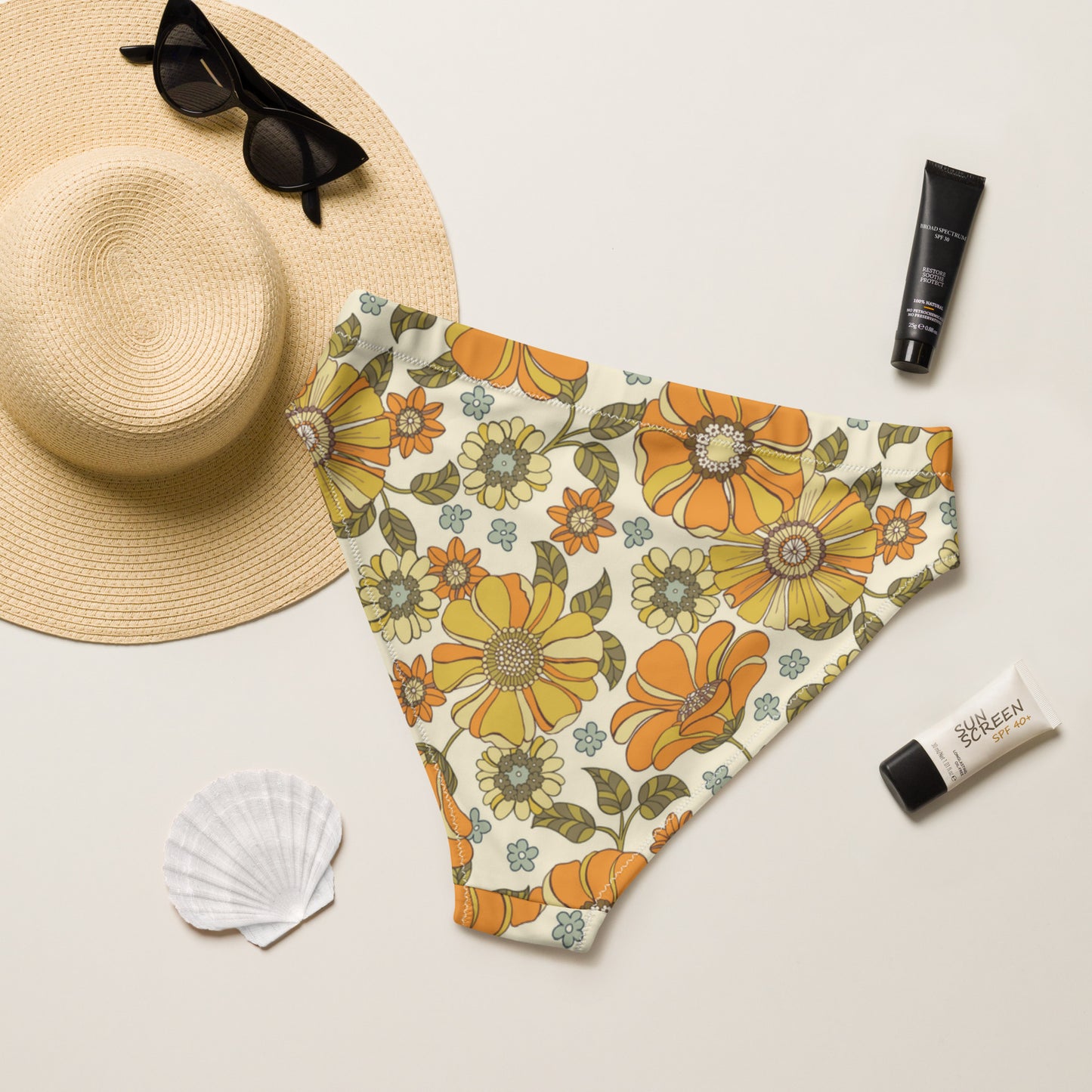 Recycled high-waisted bikini bottom, Hippie Floral