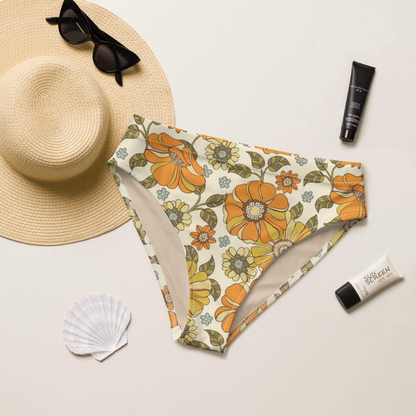 Recycled high-waisted bikini bottom, Hippie Floral