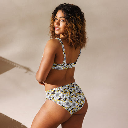 Recycled high-waisted bikini, Retro Floral