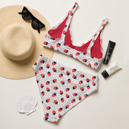 Recycled high-waisted bikini, Strawberry Fields