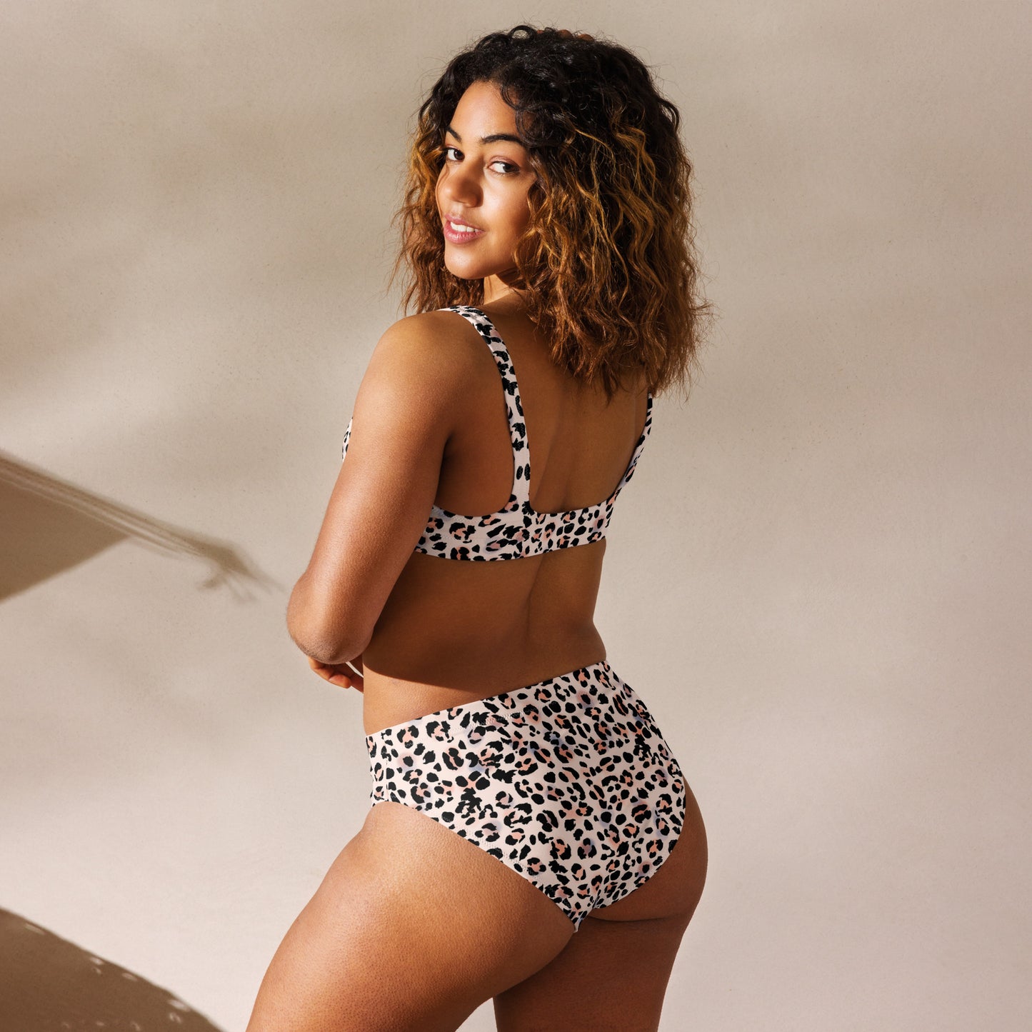 Recycled high-waisted bikini, Original Leopard