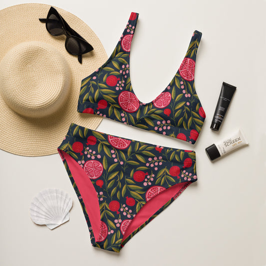 Recycled high-waisted bikini, Dark Pomegranate