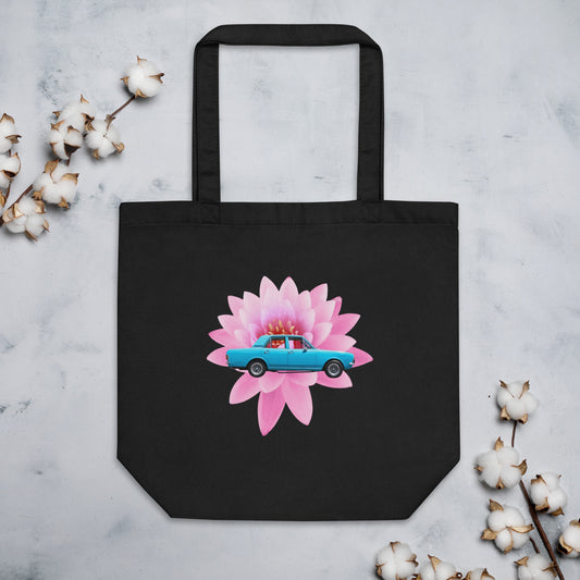 Organic Cotton Tote Bag, Vintage Water Lily Automobile