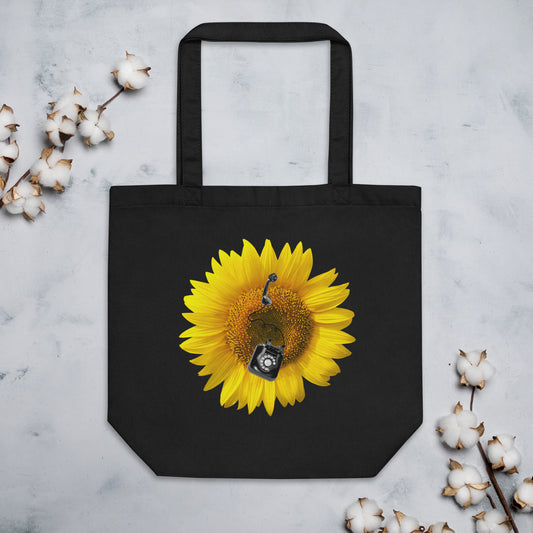 Organic Cotton Tote Bag, Vintage Rotary Phone on Sunflower