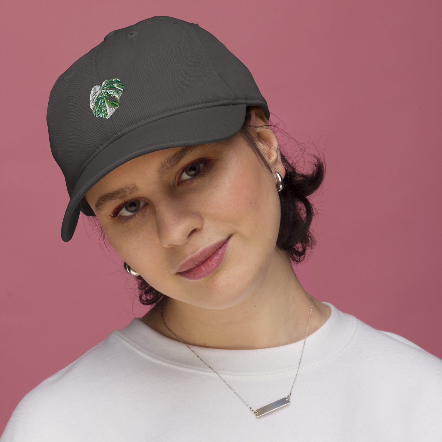 Organic dad hat, Embroidered Variegated Monstera