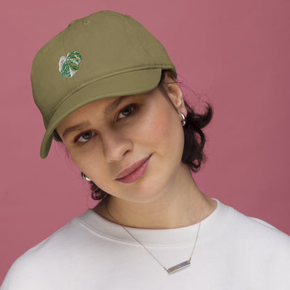 Organic dad hat, Embroidered Variegated Monstera