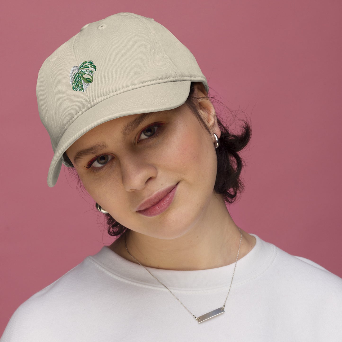 Organic dad hat, Embroidered Variegated Monstera