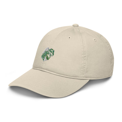 Organic dad hat, Embroidered Variegated Monstera