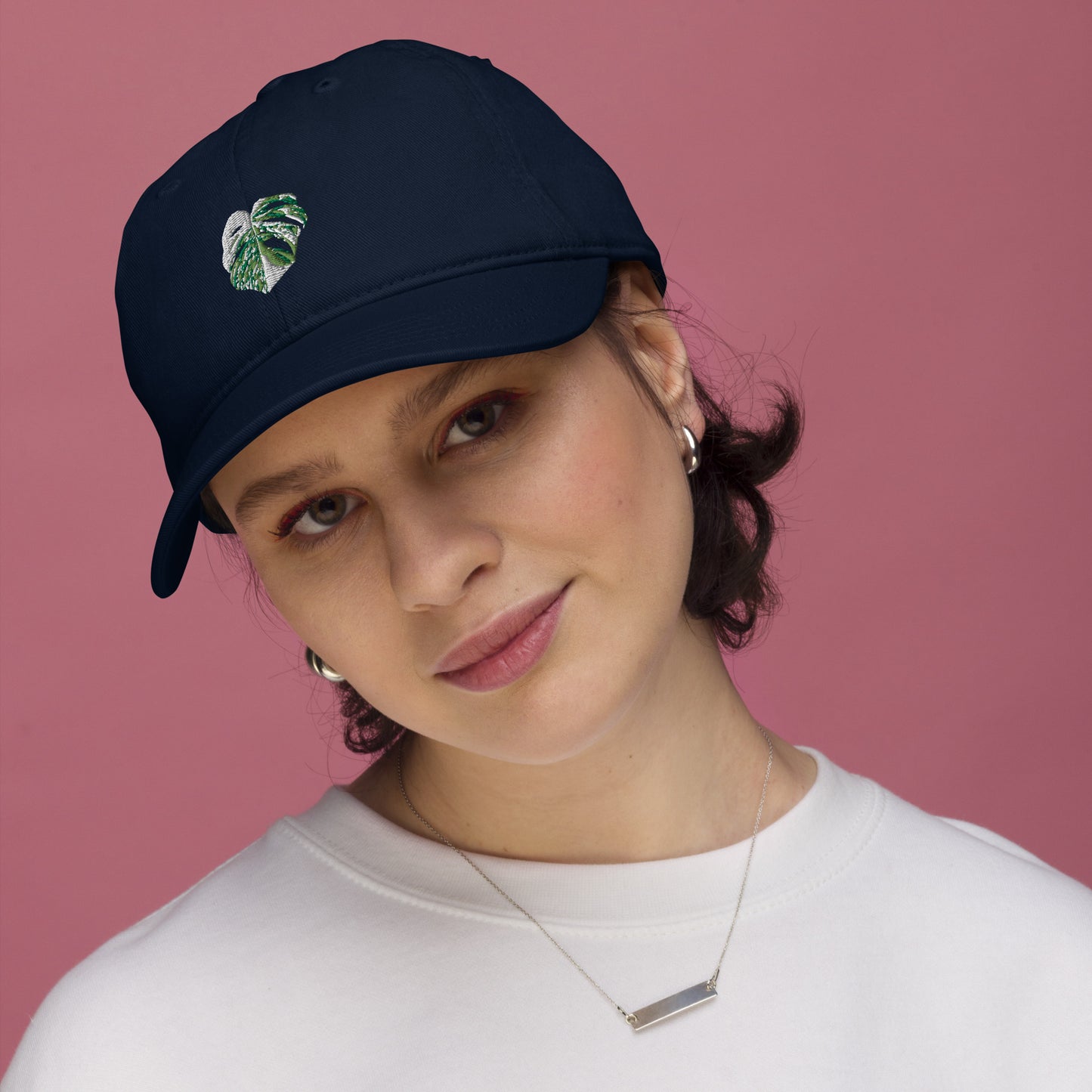 Organic dad hat, Embroidered Variegated Monstera