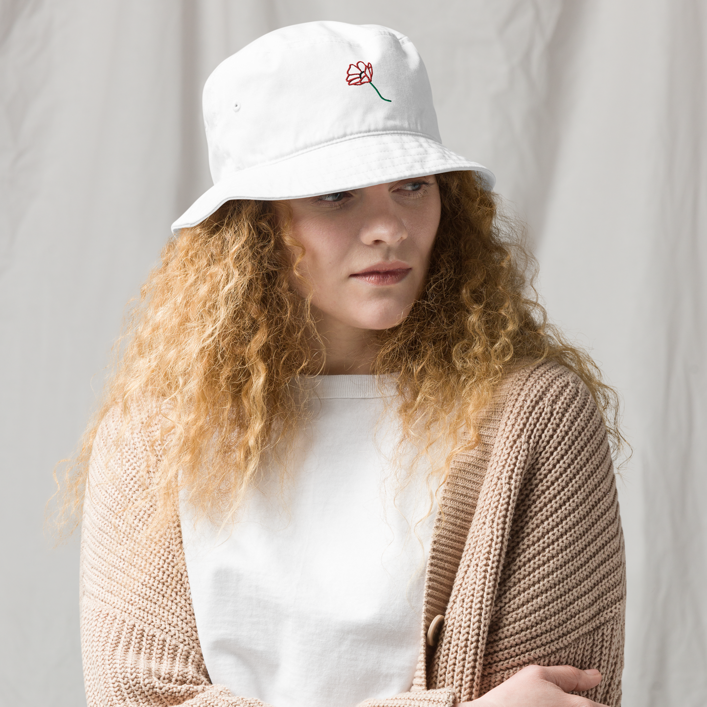 Organic bucket hat, Embroidered Flower