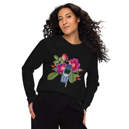 Unisex organic raglan sweatshirt, Vintage Floral Nokia