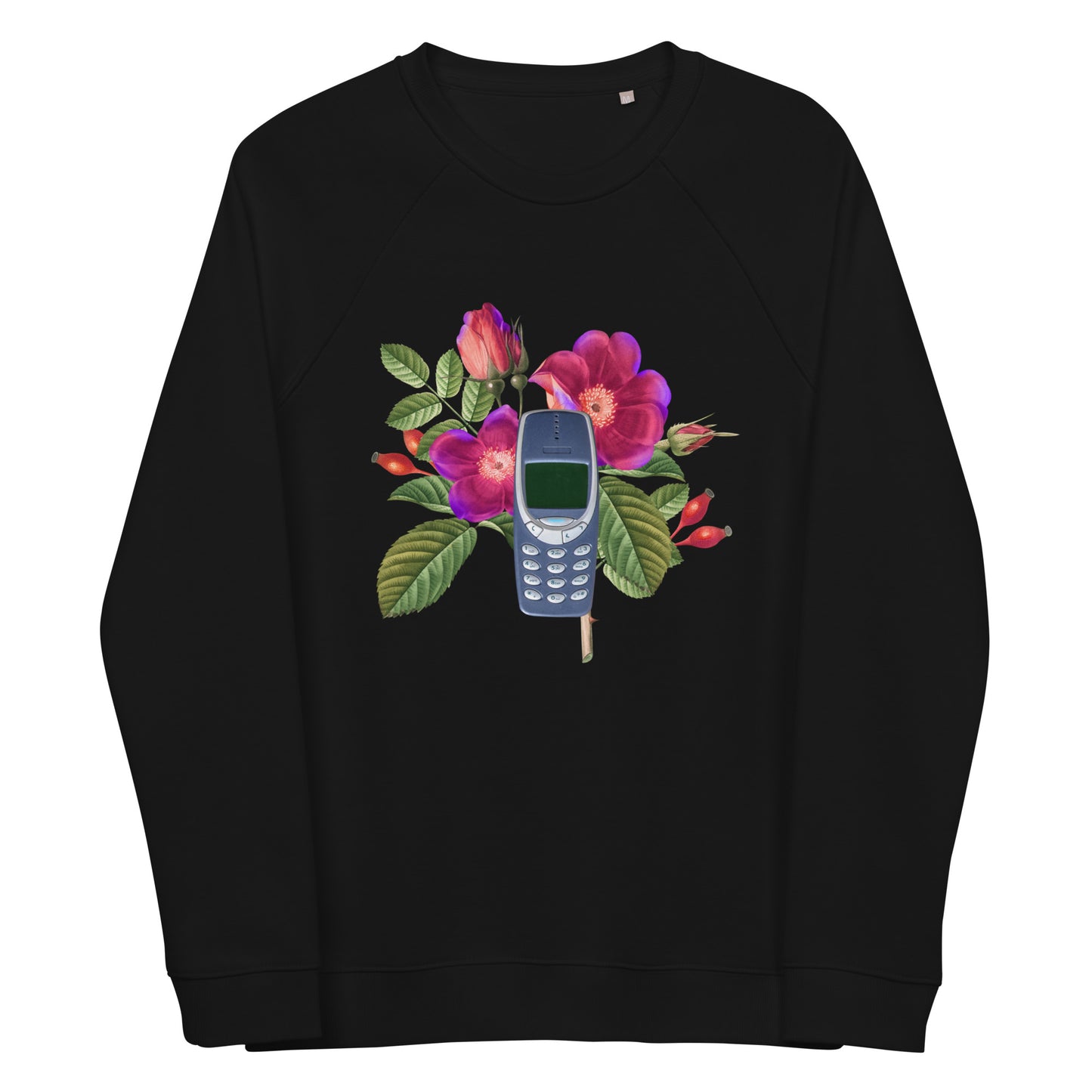 Unisex organic raglan sweatshirt, Vintage Floral Nokia