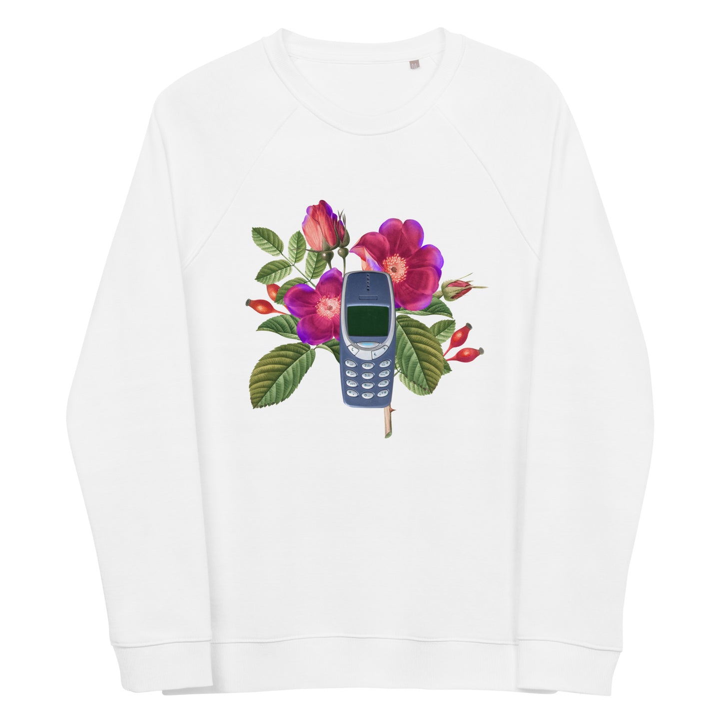 Unisex organic raglan sweatshirt, Vintage Floral Nokia