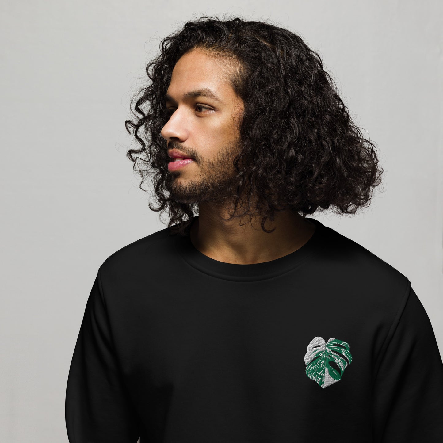 Unisex organic sweatshirt, Embroidered Monstera