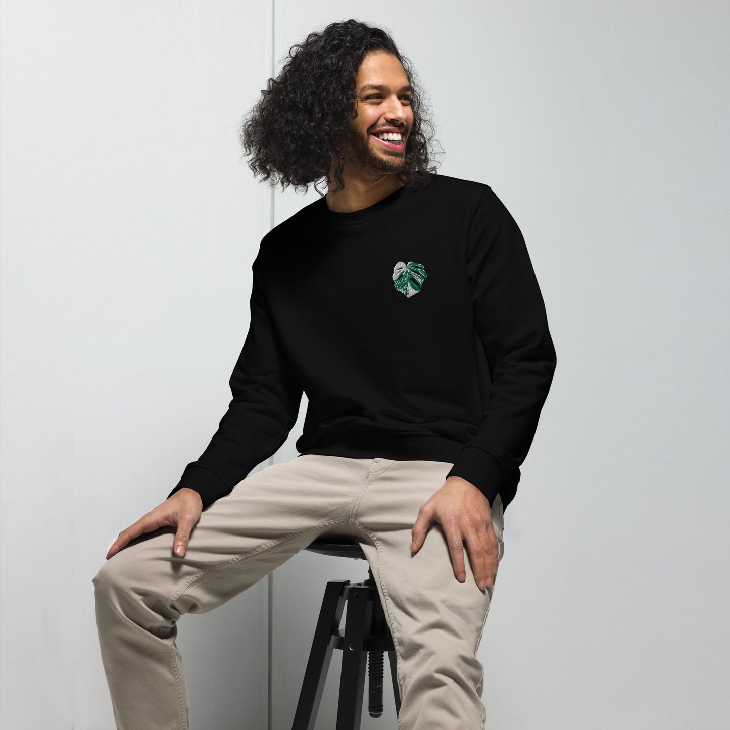 Unisex organic sweatshirt, Embroidered Monstera